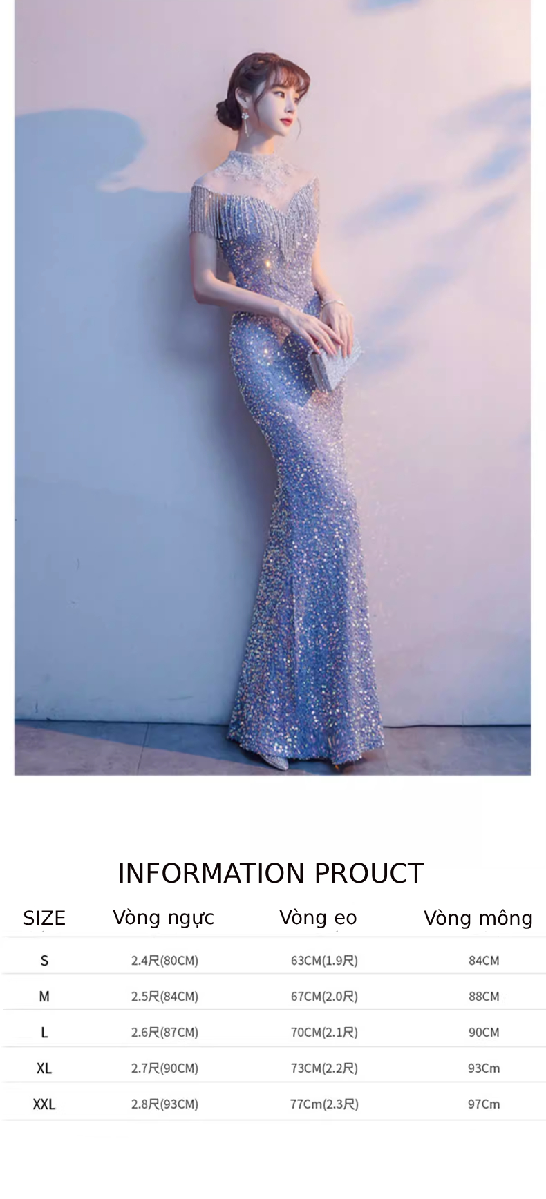 Đầm dạ hội đính sequin cho nữ, kiểu dáng mới, thanh lịch và sang trọng, độc đáo, kiểu đuôi cá cao cấp, đầm biểu diễn - VDH218 (1)