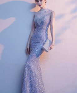 Đầm dạ hội đính sequin cho nữ, kiểu dáng mới, thanh lịch và sang trọng, độc đáo, kiểu đuôi cá cao cấp, đầm biểu diễn - VDH218 (1)