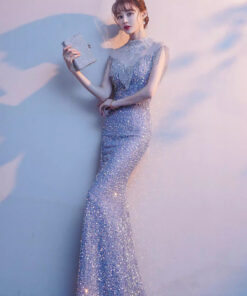 Đầm dạ hội đính sequin cho nữ, kiểu dáng mới, thanh lịch và sang trọng, độc đáo, kiểu đuôi cá cao cấp, đầm biểu diễn - VDH218