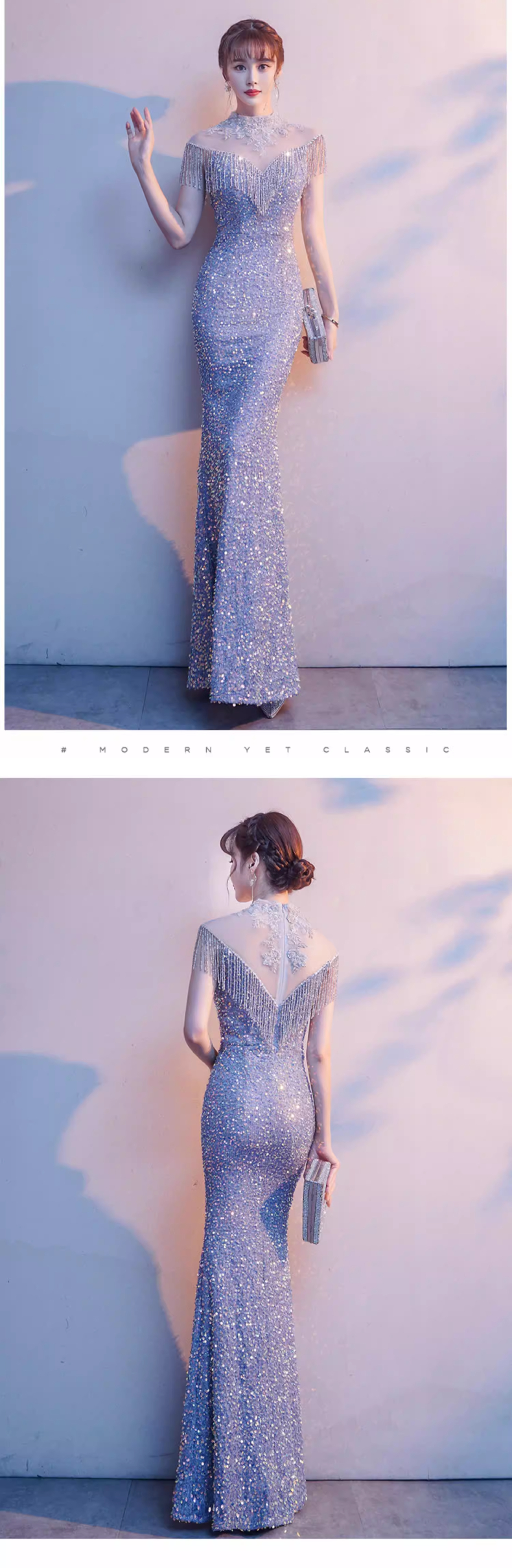 Đầm dạ hội đính sequin cho nữ, kiểu dáng mới, thanh lịch và sang trọng, độc đáo, kiểu đuôi cá cao cấp, đầm biểu diễn - VDH218 (7)