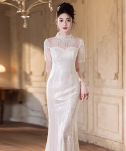 Mua Đầm dạ hội màu trắng, tinh tế và thanh lịch, hoàn hảo cho một chiếc váy đính hôn cao cấp kiểu đuôi cá lấp lánh - VDH228 (1)