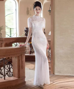 Mua Đầm dạ hội màu trắng, tinh tế và thanh lịch, hoàn hảo cho một chiếc váy đính hôn cao cấp kiểu đuôi cá lấp lánh - VDH228 (1)