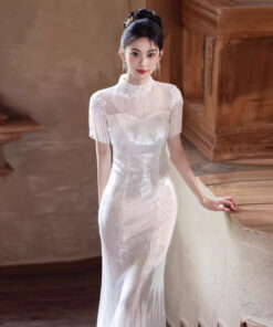 Mua Đầm dạ hội màu trắng, tinh tế và thanh lịch, hoàn hảo cho một chiếc váy đính hôn cao cấp kiểu đuôi cá lấp lánh - VDH228 (1)