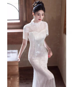 Mua Đầm dạ hội màu trắng, tinh tế và thanh lịch, hoàn hảo cho một chiếc váy đính hôn cao cấp kiểu đuôi cá lấp lánh - VDH228 (1)