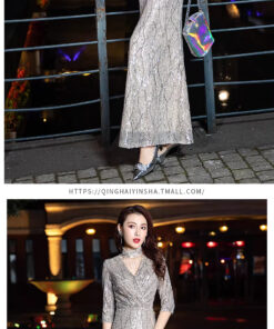 Shop đầm dạ hội trung niên, Đầm dạ hội biểu diễn hợp xướng đính sequin dành cho nữ, sang trọng tinh tế - VDH223 (2)