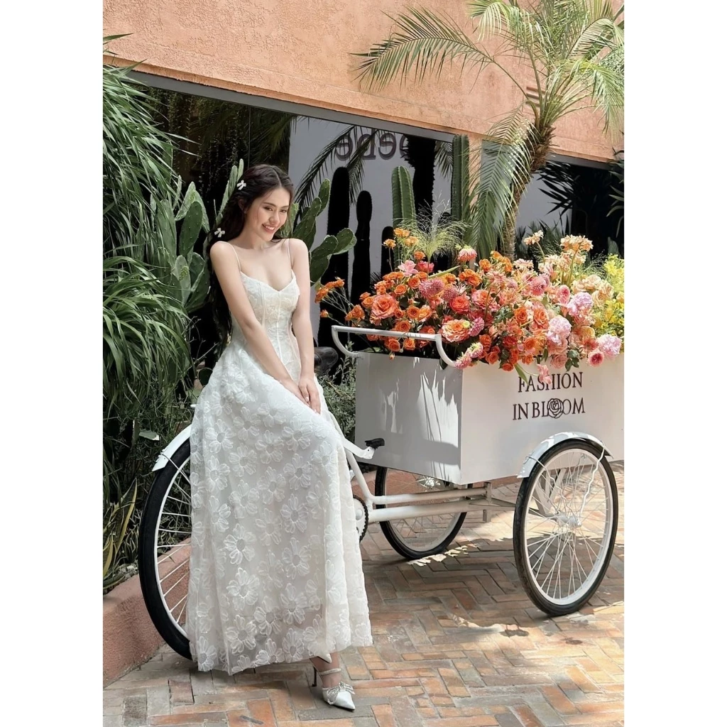 Đầmdạ hội maxi ren trắng 2s kim sa Selena Dress - DHLK18 (2)