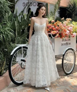 Đầmdạ hội maxi ren trắng 2s kim sa Selena Dress - DHLK18 (2)