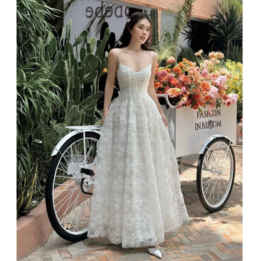 Đầmdạ hội maxi ren trắng 2s kim sa Selena Dress - DHLK18 (2)