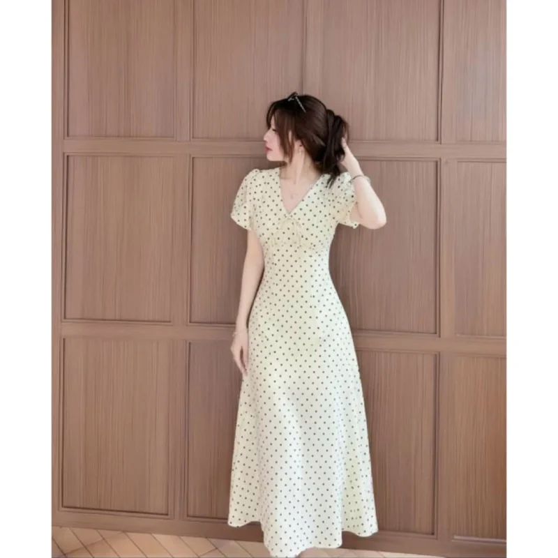 Váy đầm chấm bi XIXEOSHOP dáng dài cổ V - DHKL03 (6)
