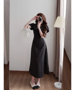 Váy đầm chấm bi XIXEOSHOP dáng dài cổ V - DHKL03 (6)